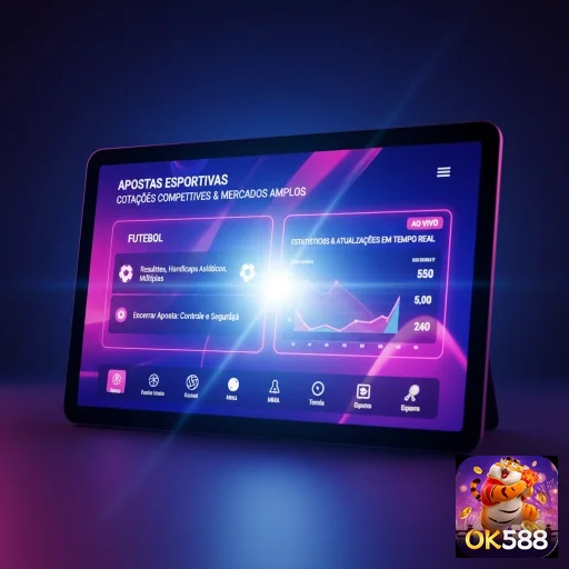 Aplicativo ok588 exibindo jogos de slots em tablet.