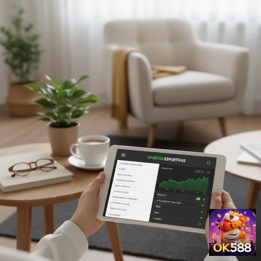 Usuário acessando serviços VIP da ok588 em tablet.