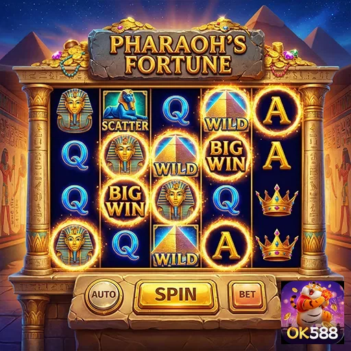 Interface do jogo Pharaoh's Fortune no site ok588.