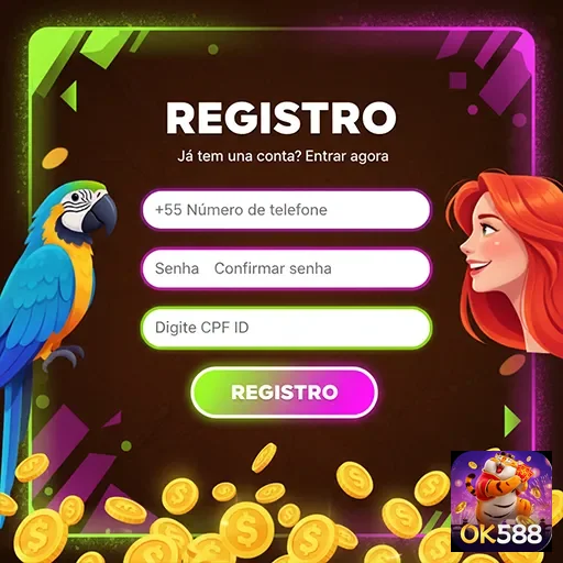Tela de registro do ok588 para jogadores de slots VIP.