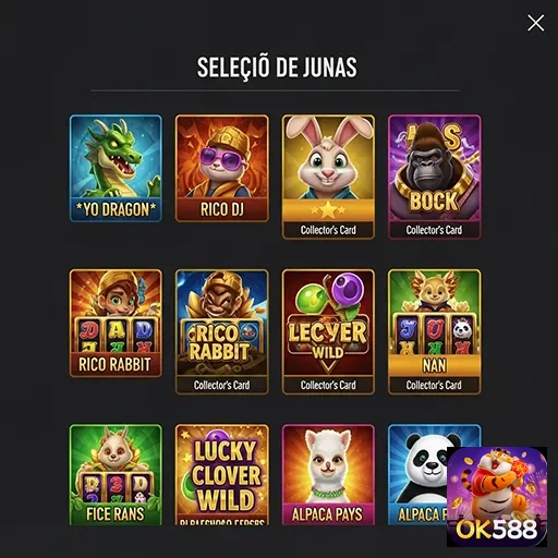 Tela do aplicativo ok588 mostrando seleção de slots para jogadores.