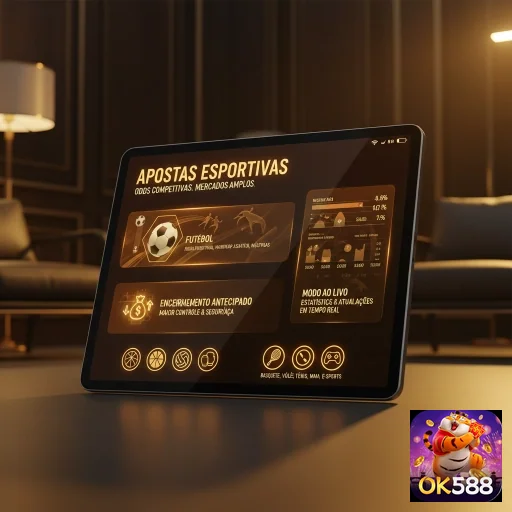 Jogador usando a plataforma ok588 em um tablet moderno.