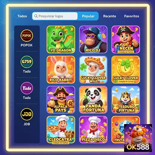 ok588 mostra uma seleção de jogos de slots variados.